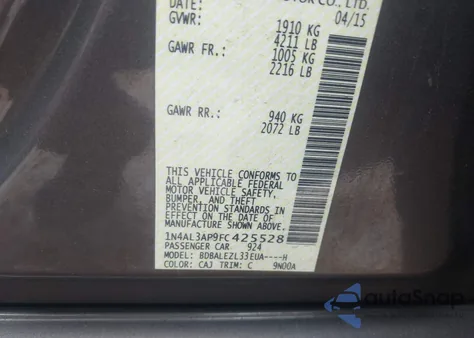 2015 Nissan Altima 2.5 S из США, поврежденный, VIN 1N4AL3AP9FC425528